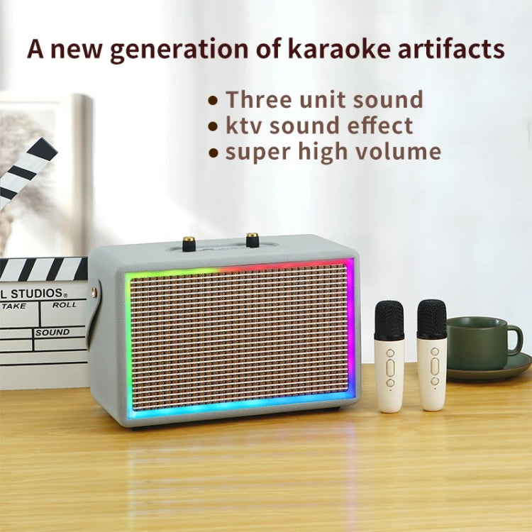 Leather Colorful Light Effect Karaoke Audio Retro Outdoor Bluetooth Speaker, Style: Single Speaker(Gray) by buy2fix
