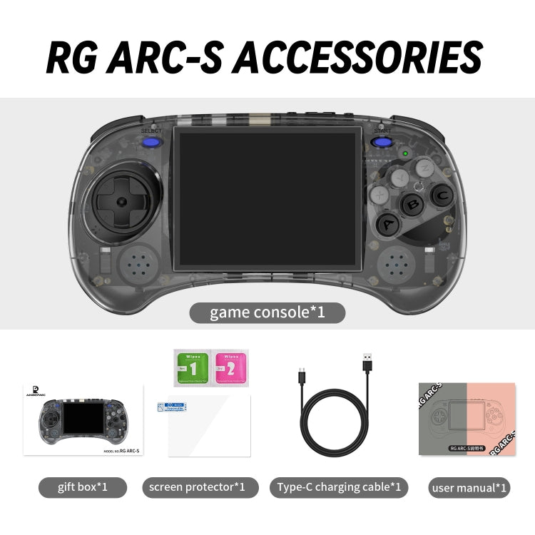 ANBERNIC RG ARC-S Handheld Game Console 4-Inch IPS Screen Linux System Portable Video Arcade 256G(Transparent Black) by ANBERNIC