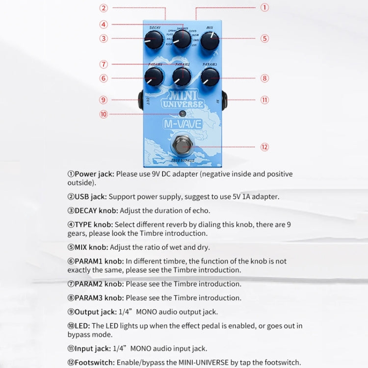 M-VAVE Guitar Monoblock Effects Digital Modeling Reverb Effects(Sky Blue) by M-VAVE