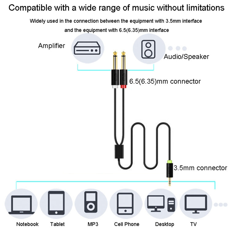 JINGHUA 3.5mm To Dual 6.5mm Audio Cable 1 In 2 Dual Channel Mixer Amplifier Audio Cable, Length: 1.5m by JINGHUA