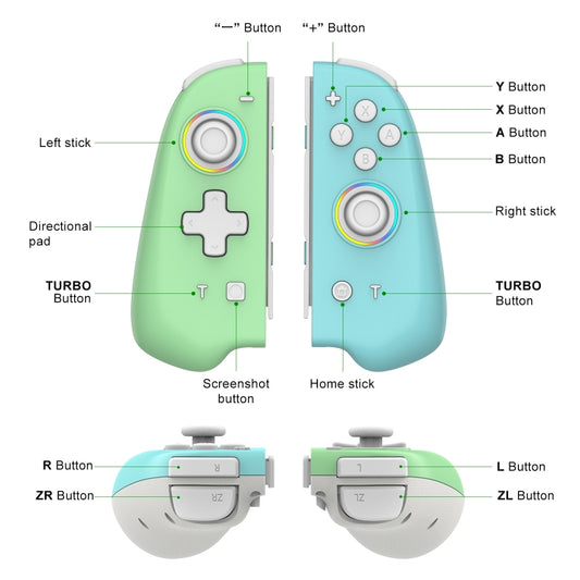 For Switch Joycon With Colorful Light Left And Right Handle(White Button) by buy2fix