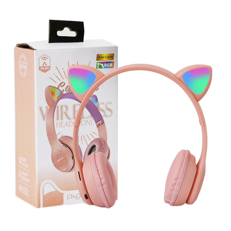 P47M LED Light-emitting Cat Ears Gaming Bluetooth Wireless Headset(Pink) by buy2fix