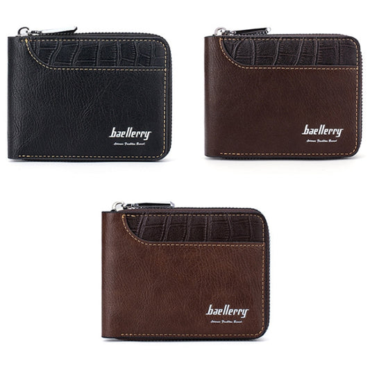 Baellerry D5101 RFID Anti-theft Spliced Short Wallet Retro Multi-card Zipper Coin Purse(Black) by Baellerry