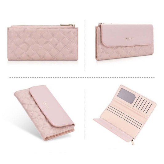Baellerry N2403 Ladies Long Wallet with Multiple Card Slots Large Capacity Tri-fold Clutch Bag, Color: Pink by Baellerry