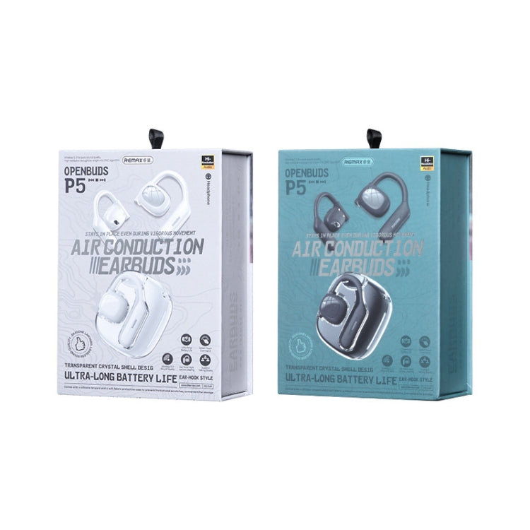 REMAX OpenBuds P5 Colorful Crystal Hanging Ear Air Conduction Bluetooth Earphone OWS Sports Music Wireless Earphone(White) by REMAX
