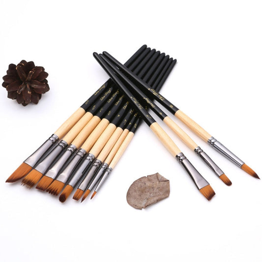 ZHU TING 18pcs /Set Two Color Nylon Bristle Paintbrush Set Painting Watercolor Brushes With Cloth Bag(Black Rod) by ZHU TING