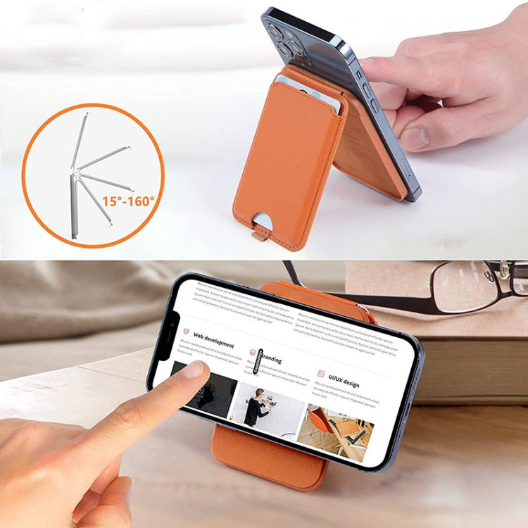 For IPhone 15 / 14 / 13 Series MagSafe Wallet Card Holder With Adjustable Stand(Brown) - Adhesive Card Holders by buy2fix | Online Shopping UK | buy2fix