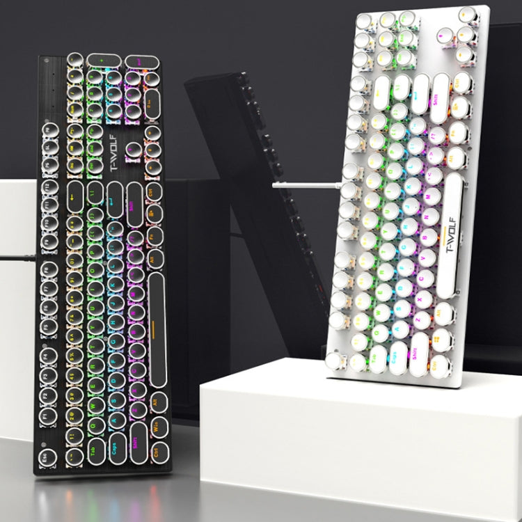 T-WOLF T75 104 Keys Adjustable RGB Light Computer Game Wired Mechanical Keyboard(White) by T-WOLF
