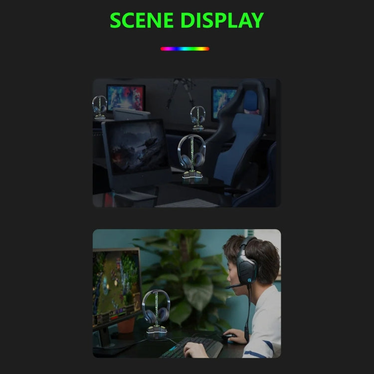 RGB Lighted Headphone Stand With Ambient Light USB Expansion Port Headphone Display Bracket, Style: Without 3.5mm Port by buy2fix