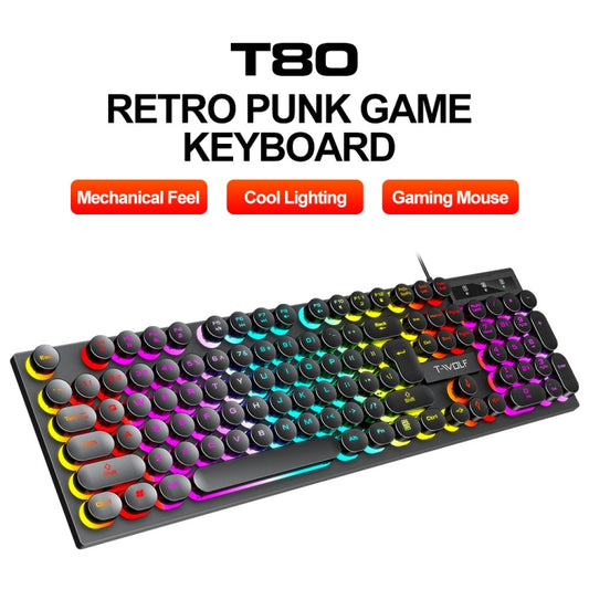 T-WOLF T80 104-Keys RGB Illuminated Office Game Wired Punk Retro Keyboard, Color: Pink by T-WOLF