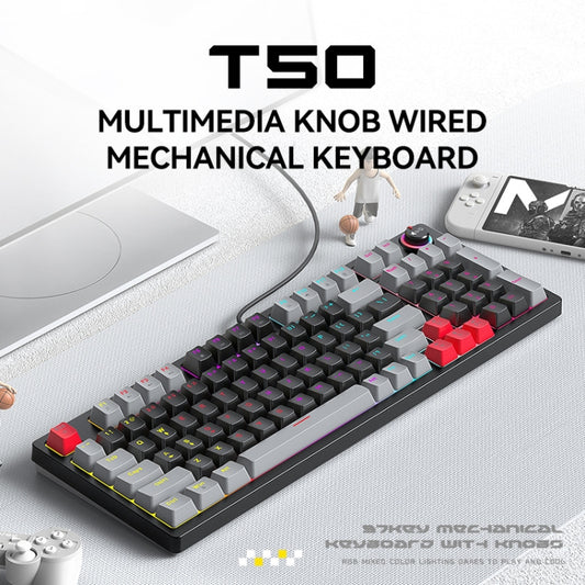 T-WOLF T50 97-keys RGB Luminous Color-Matching Game Mechanical Keyboard with Knob, Color: White B by T-WOLF