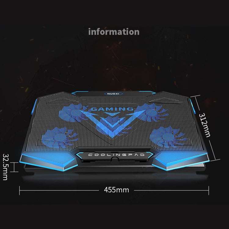 NUOXI 5 Fans Laptop Radiator Bracket Height Adjustable with Dual USB Ports(Black and Blue) by NUOXI