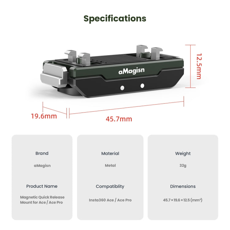 For Insta360 Ace / Ace Pro / X5 aMagisn Metal Magnetic Quick Release Sports Camera Accessories by aMagisn