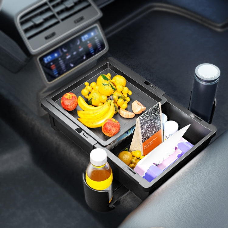 Car Seat Armrest Storage Box Adjustable Tissue Box(Black+Cover Plate) by buy2fix