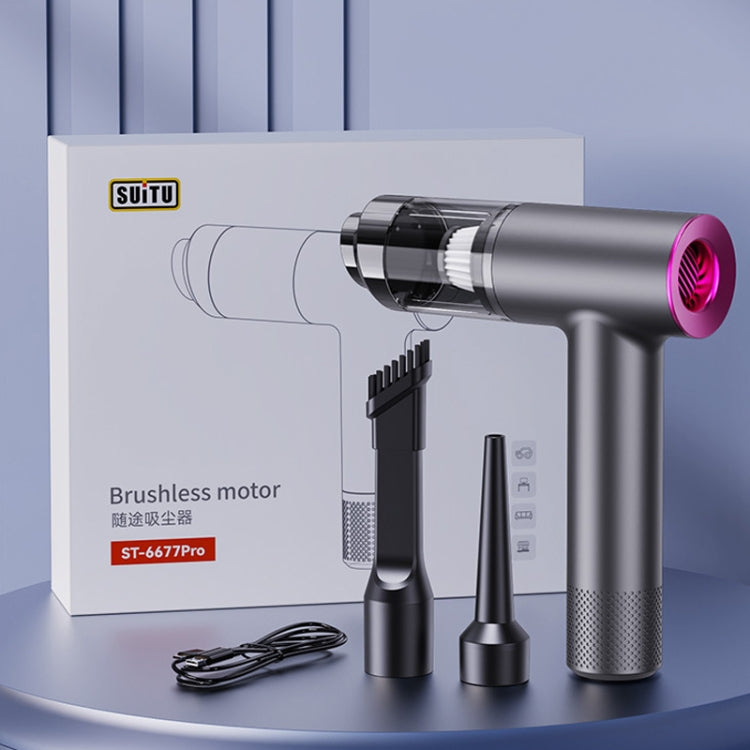 SUITU ST-6677 Car Household Small Handheld Brushless Blowing And Suction 2 In 1 Vacuum Cleaner(Black) by SUITU