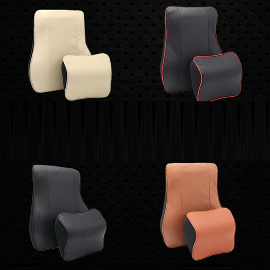Leather Memory Foam All Season Car Seat Neck Support Cushion Headrest+Waist Pad(Black Red) by buy2fix