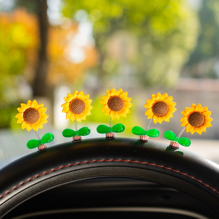 5pcs /Set Cute Sunflower Car Ornament Car Center Console Shaking Flowers Decoration, Style: A Model Green Leaves by buy2fix