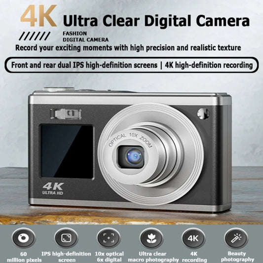 4K HD Optical Zoom Digital Camera 60MP Dual Screen Selfie Camera, No Memory(White) by buy2fix