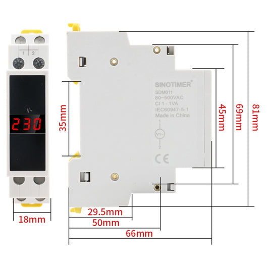 SINOTIMER SDM011 Modular Din Rail Type AC Single-Phase Digital Voltmeter Electronic Instrumentation by SINOTIMER