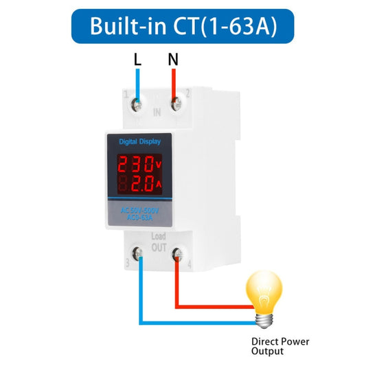 SINOTIMER SDM002 Household DIN Rail Single-Phase AC Dual Display Voltage And Current Meter(63A Build-In Intestinal Sensor) by SINOTIMER