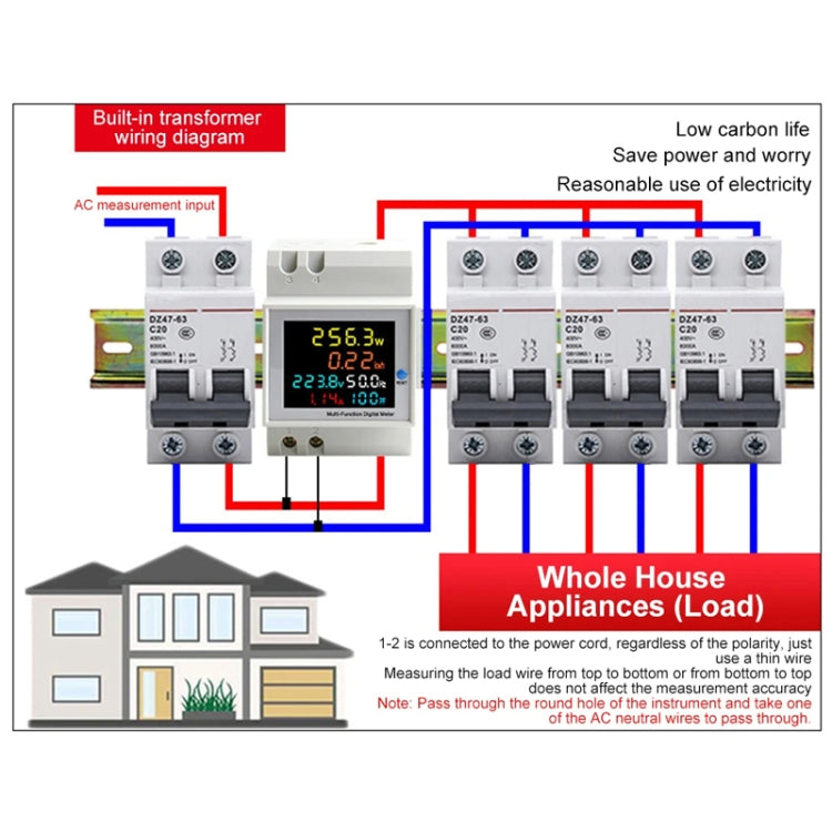 SINOTIMER SDM009 Din Rail Single-Phase Voltage Current Frequency Power Factor Electricity Multifunctional Meter, Model: AC40-300V Built-In by SINOTIMER