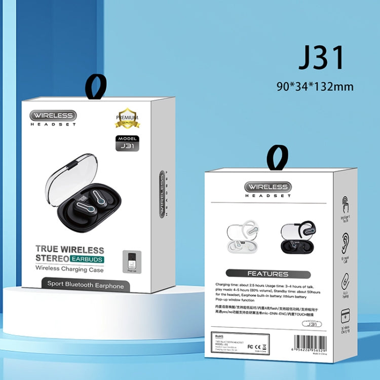 J31 OWS Hanging Ear Stereo Bluetooth Earphones With Digital Charging Compartment(White) by buy2fix
