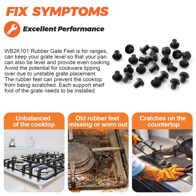 16pcs /Pack WB2K101 Rubber Feet for GE Kenmore Burner Grate Replaces WB02T10461 AP2622260(Black) by buy2fix