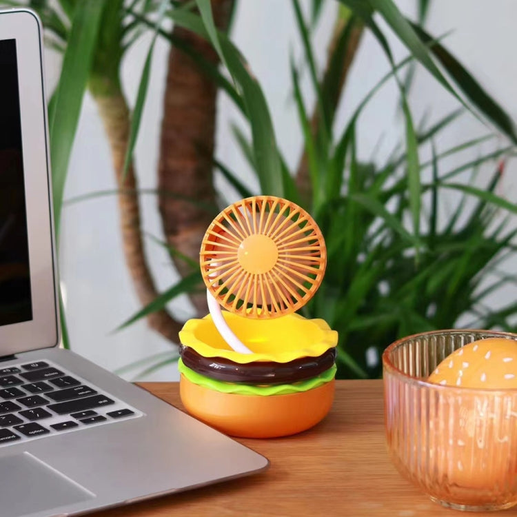 Hamburger Shaped Mini Desktop Fan with Cosmetic Mirror(Yellow) by buy2fix