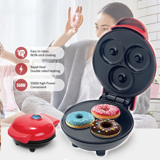 350W Mini Donut Maker Machine Can Make 3 Doughnuts 220V EU Plug(Red) by buy2fix
