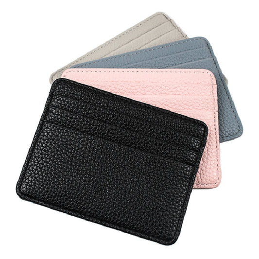 Lychee Pattern Multi-Card Slot Mini Card Holder Ultra-thin Coin Purse(Black) by Pieru