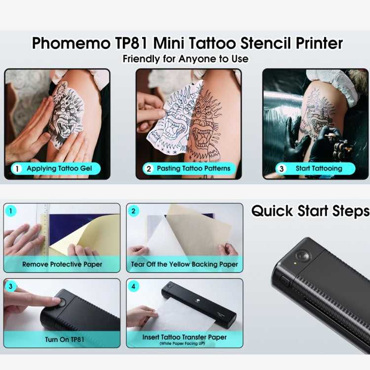 Phomemo TP81 A4 Wireless Thermal Printer Tattoo Template Printer(Black) - Receipt Printers by Phomemo | Online Shopping UK | buy2fix