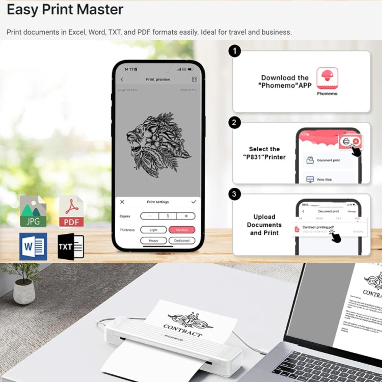 Phomemo P831 Bluetooth Portable Thermal Transfer Printer Support A4 / Letter / A5 / B5 Plain Paper Printing(White) by Phomemo