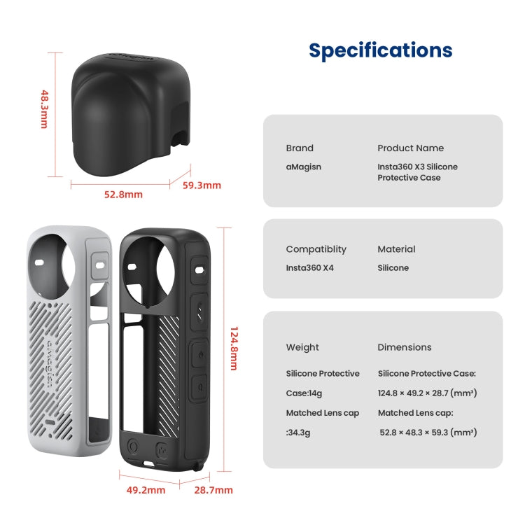 For Insta360 X4 AMagisn Silicone Protective Cover Body Case Gray by aMagisn