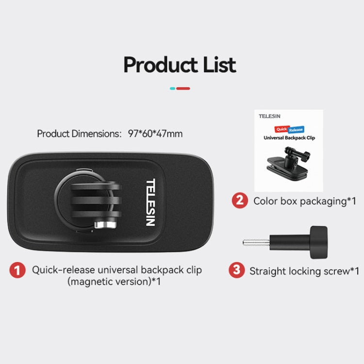 TELESIN Quick Release Universal Backpack Clip Magnetic Backpack Mounting Bracket by TELESIN
