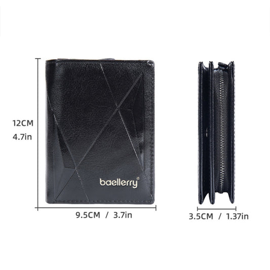 Baellerry D3213 Retro Leather Short Wallet Multi-card Slot Zipper Card Holder(Black) by Baellerry
