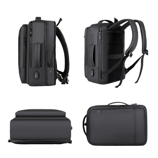 Expandable Business Waterproof Laptop Backpack With USB Port(Black) by buy2fix