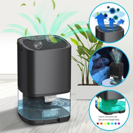 1L 36W Air Dehumidifier for Home Damp Drying Clothes with 7 colors Light EU Plug(Black) by buy2fix