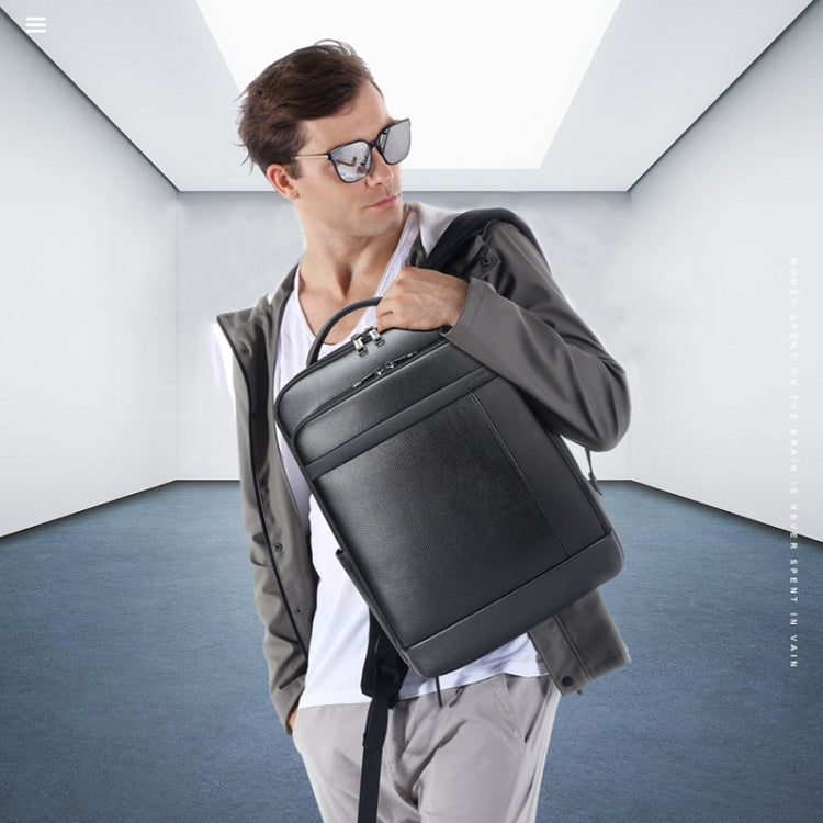 Bopai 61-120761 Large-capacity First-layer Cowhide Business Laptop Backpack With USB+Type-C Port(Black) by Bopai