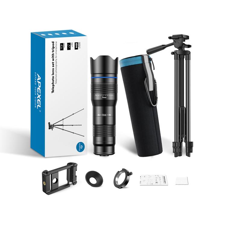 APEXEL APL-20-40XCR50 20-40X Phone Zoom Lens Kit with Adjustable 42-129cm Tripod HD Telephoto Lens for Moon, Concert Photography - Lens & Accessories by APEXEL | Online Shopping UK | buy2fix
