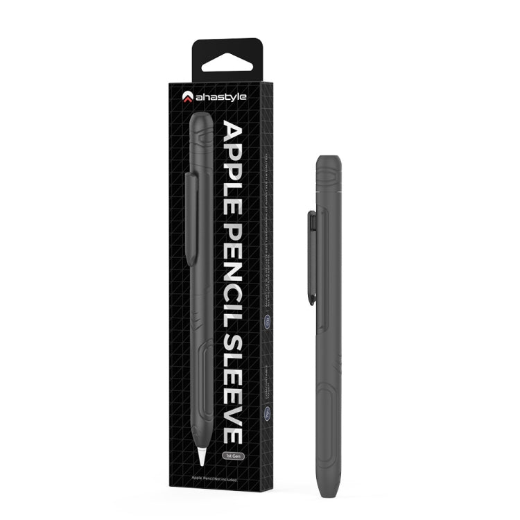 For Apple Pencil 1 AhaStyle PT141 Triple Defense Pen Clip Silicone Protective Case(Black) by AhaStyle