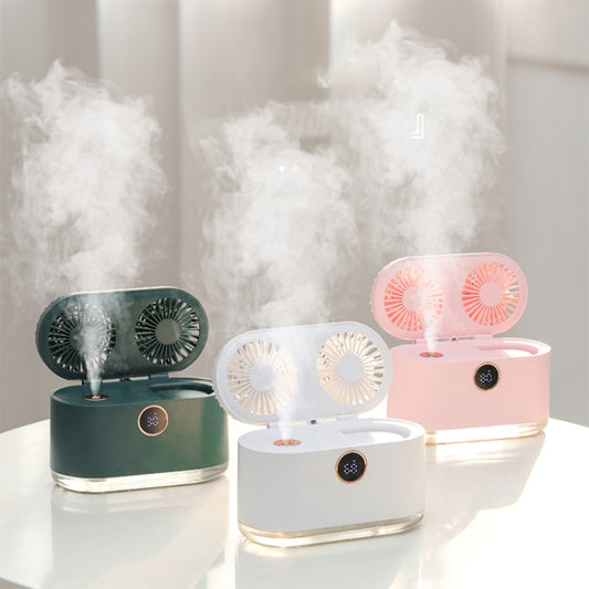 WT-818 Dual-leaf Spray Smart Digital Display Desktop Fan Night Light Humidification Cooler(Pink) by buy2fix