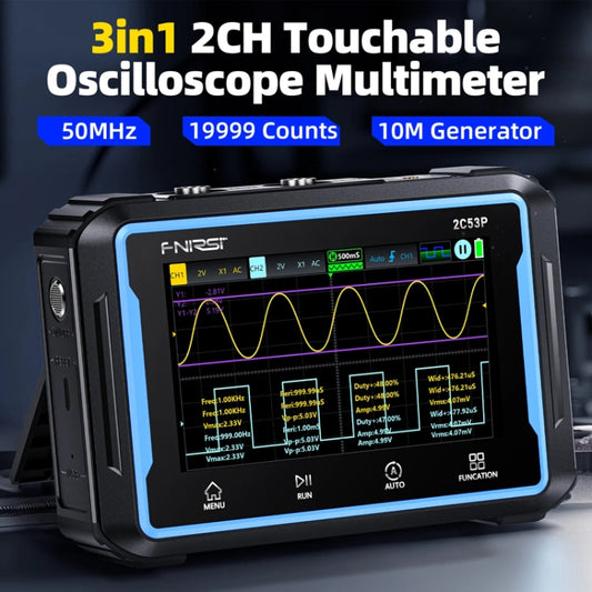 FNIRSI 2C53P Dual Channel Flat Panel Digital Oscilloscope Multimeter Signal Generator 3 In 1(Black) by FNIRSI