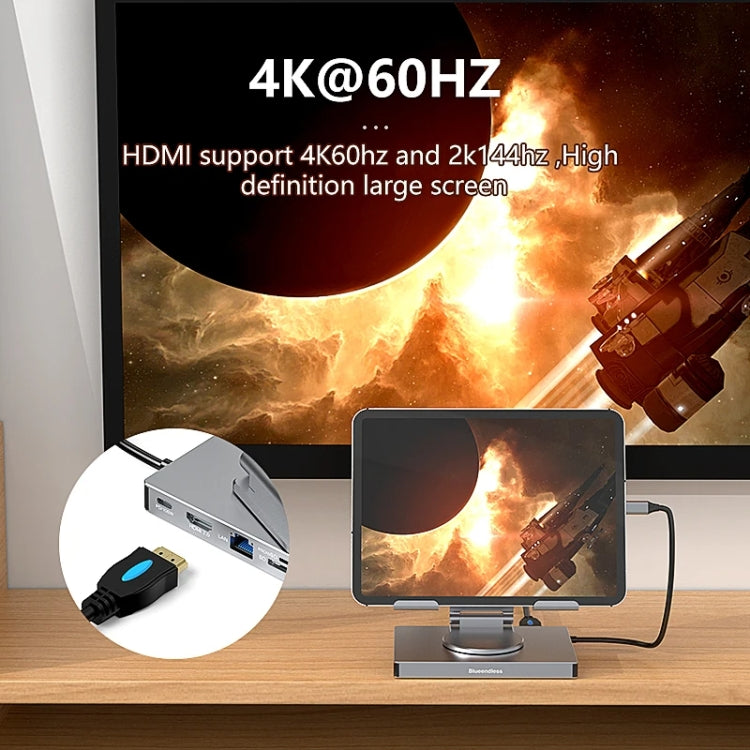 Blueendless 4K/60Hz Multifunctional Folding Tablet Type-C Docking Station Bracket, Spec: 8-in-1 Rotating - Desktop Holder by Blueendless | Online Shopping UK | buy2fix