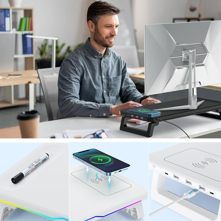 RGB Computer Monitor Stand Riser 3 USB 2.0 +1 Type-C Ports, Spec: Wireless Charging White by buy2fix