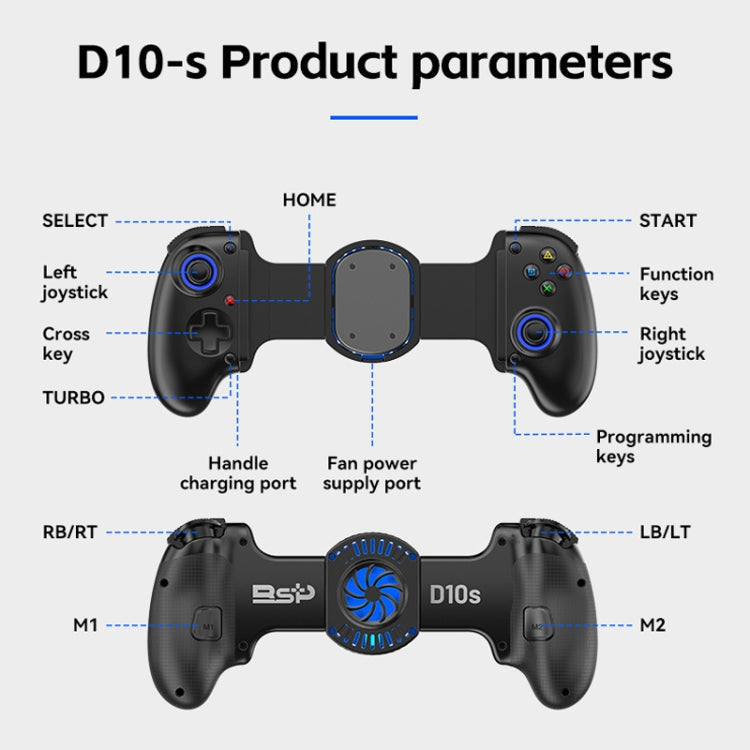 BSP-D10S Wireless Stretch Game Controller With Heat Dissipation Fan for Switch / Android / IOS / PC / PS3 / PS4(Black) by buy2fix