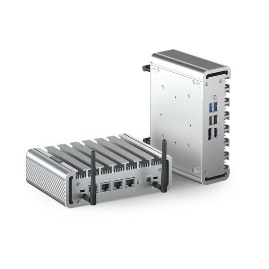 HYSTOU P09B-J4125-4L 8GB DDR4+128GB SSD Industrial Computer Soft Route From 2.5G Multi -Network HTPC Server Mini Console(With UK Adapter) by HYSTOU