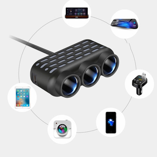 1 To 3 12V/24V Car Cigarette Lighter Charger Multi-function Seven-color Light(120W) by buy2fix