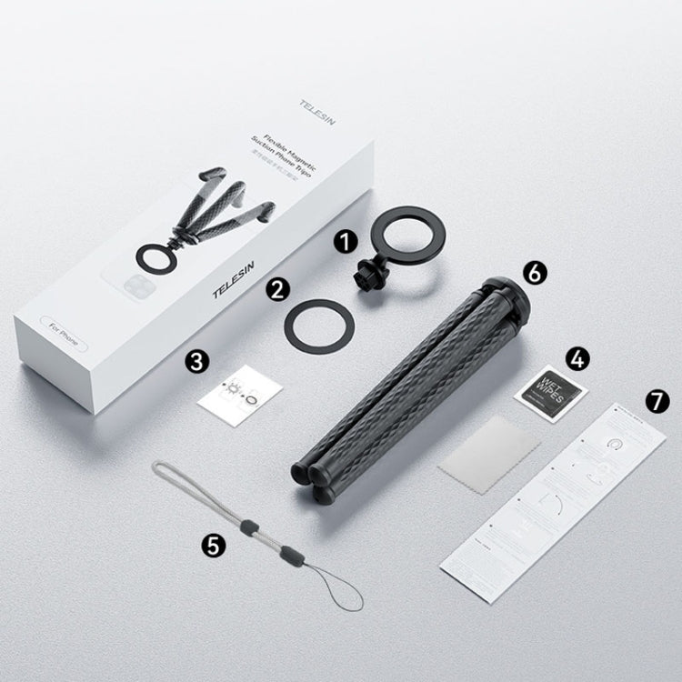 TELESIN P3-FM-02 Flexible Magnetic Suction Mobile Phone Tripod Magsafe Octopus Desktop Fixed Bracket by TELESIN