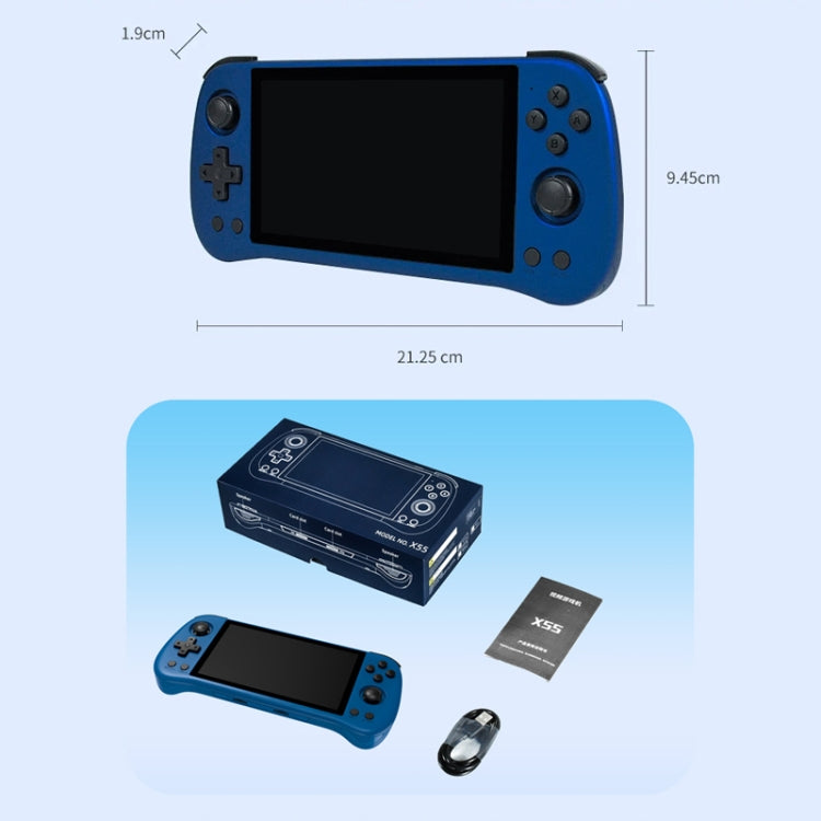 POWKIDDY X55 Game Console 5.5 Inch 1280 X 720 IPS Screen RK3566 Linux System Open-Source Retro Video Player 16GB+128GB(Blue) by POWKIDDY