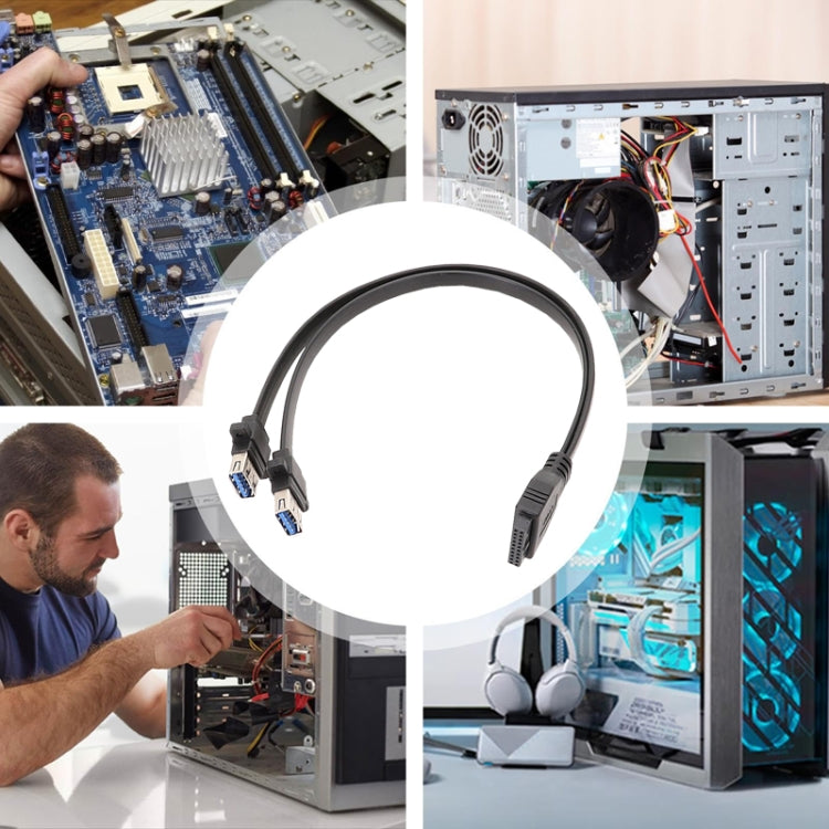 30cm Motherboard USB3.0 Panel Cable Front 19Pin To Dual-Port A Female Data Flat Cable by buy2fix